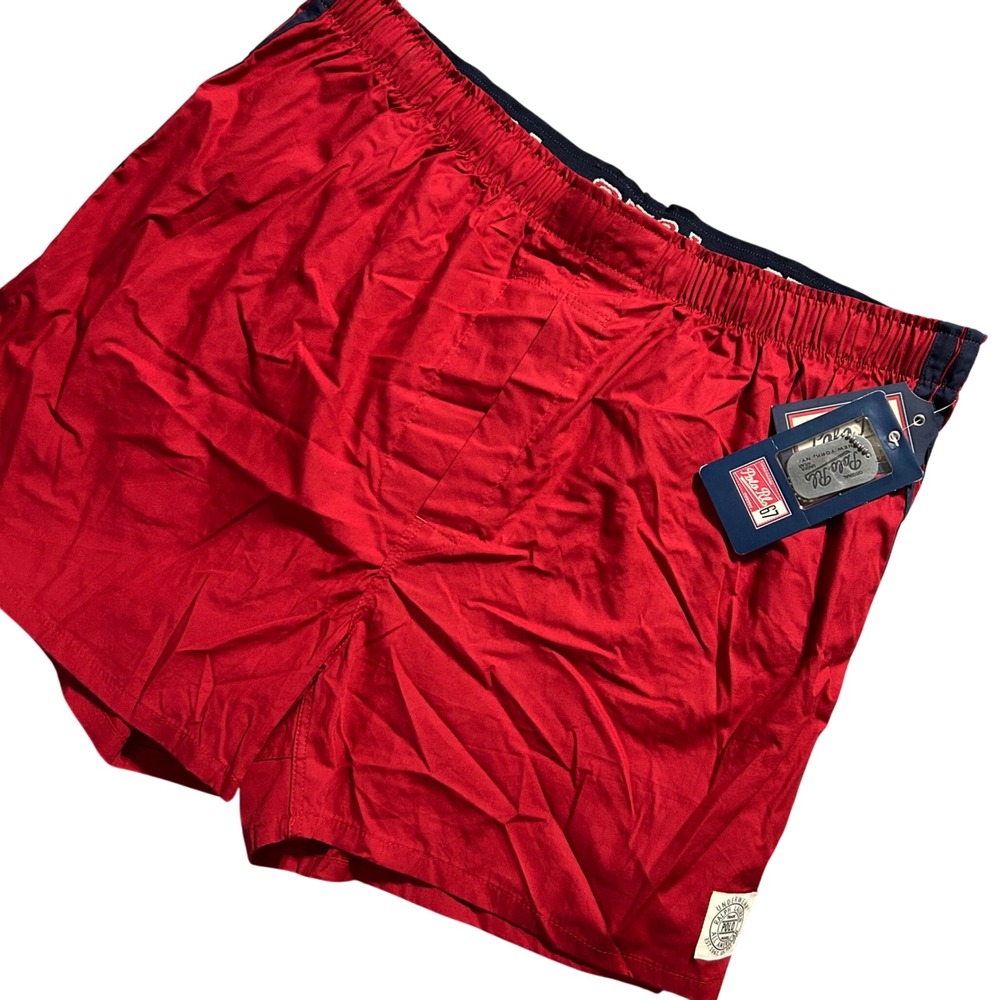 VTG Polo Ralph Lauren Boxer Shorts Mens XL Red Cotton Logo Waistband Keychain